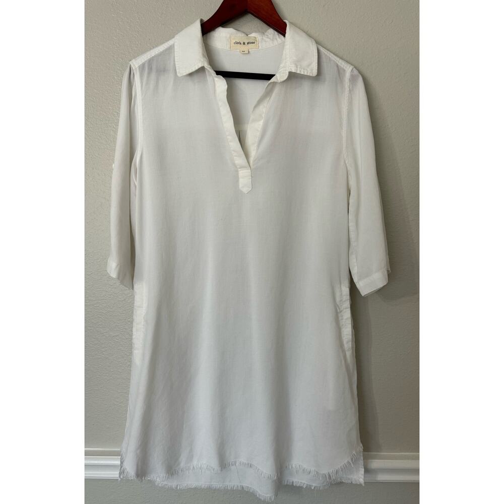 Cloth & Stone White Lyocell Frayed Hem Shirt Dress Size Medium - Picture 2 of 9